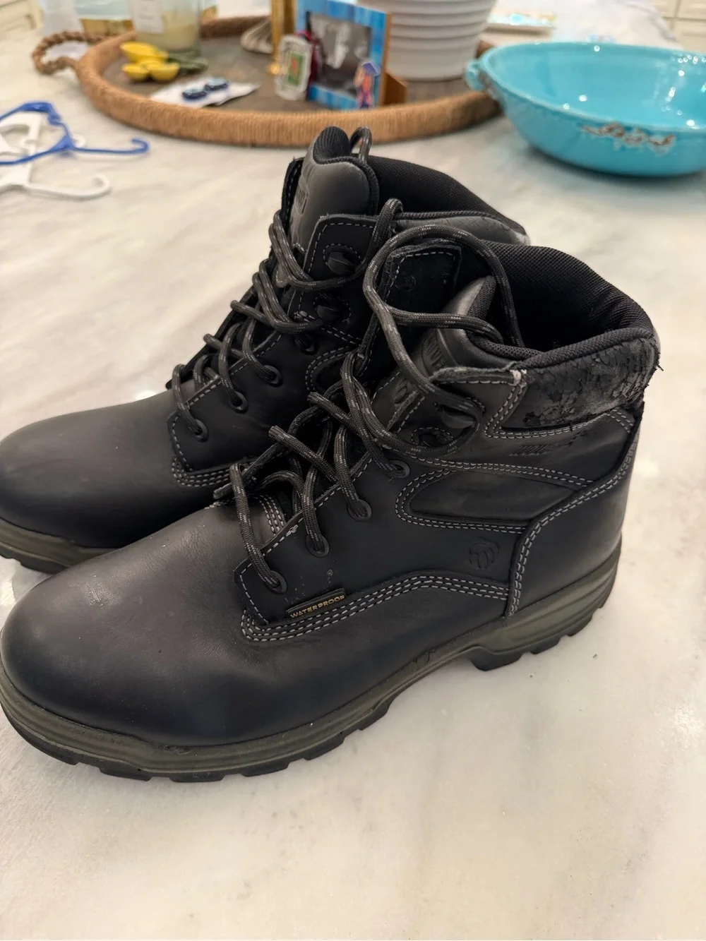 Wolverine Men's Black Leather Work Boots - Lace-Up Safety Boots